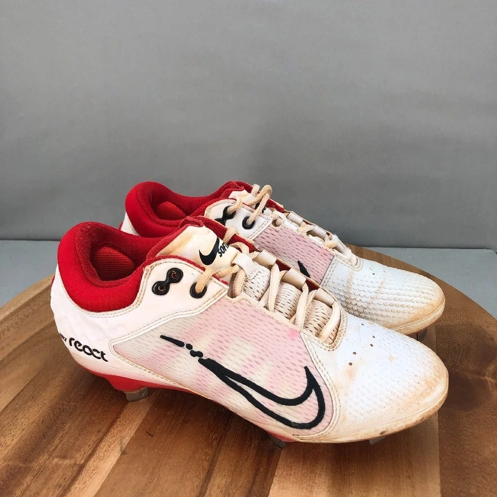 Nike Hyperdiamond 4 Elite Metal Softball Cleats Red White Womens 8.5